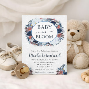 Watercolor Blue White Winter Wreath Baby Shower Invitation