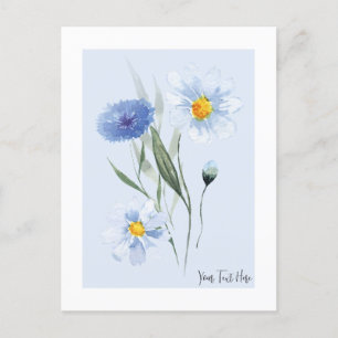 Watercolor blue wild flower postcard