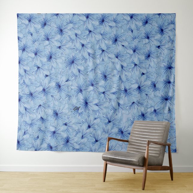Watercolor Blue Wild Flowers Bouquet Tapestry (In Situ (Horizontal))