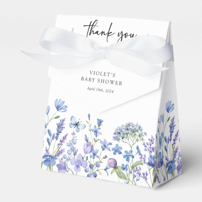 Watercolor Blue Wildflower Baby Shower  Favor Box (Front Side)