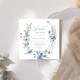 Watercolor Blue Wildflower Bridal Shower Invitation