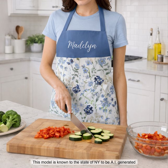 Watercolor Blue Wildflower Custom Name Apron (Creator Uploaded)