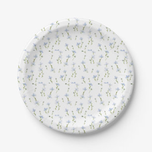 Watercolor Blue Wildflower Pattern Paper Plate