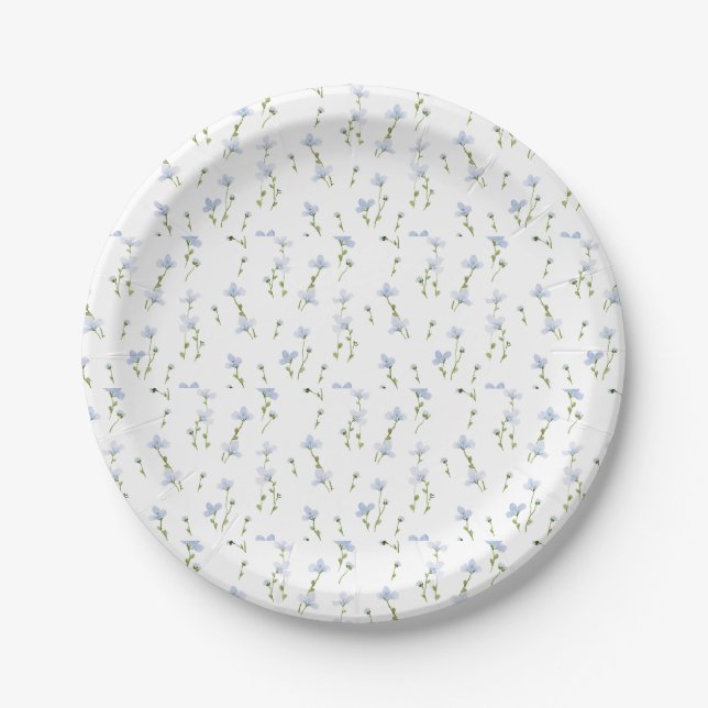 Watercolor Blue Wildflower Pattern Paper Plate (Front)