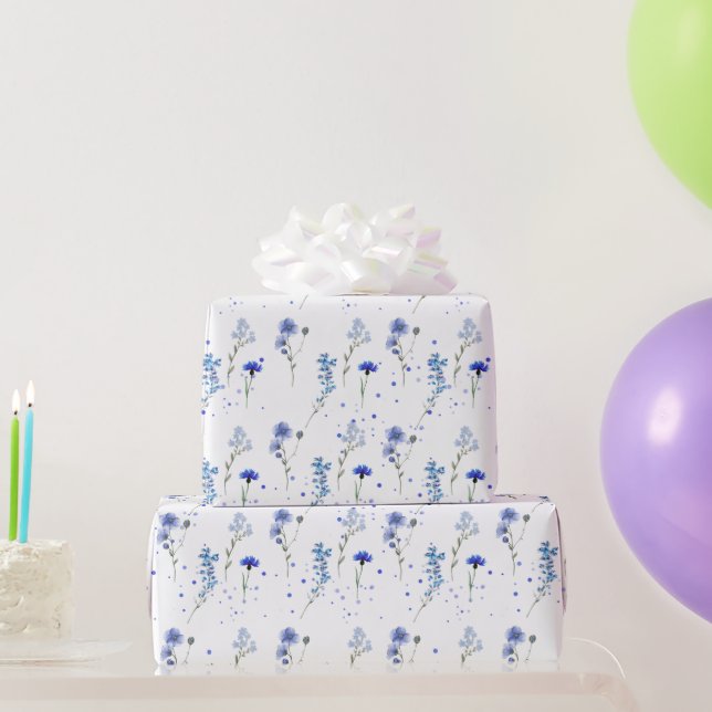 Watercolor Blue Wildflower Wedding  Wrapping Paper (Party Gifts)