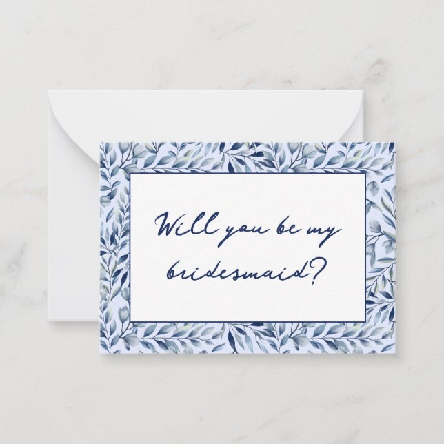 Watercolor Blue Wildflowers Bridesmaid Proposal Card (Front)