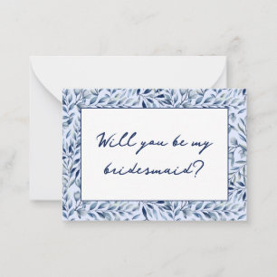 Watercolor Blue Wildflowers Bridesmaid Proposal Card