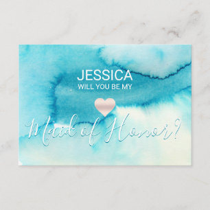 Watercolor Blue Will You Be my Maid of Honour? Invitation