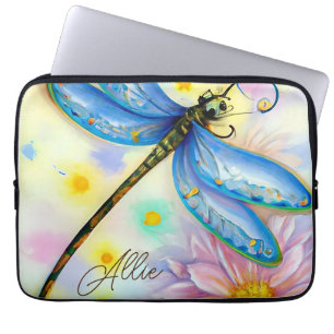 Watercolor Blue Wing Dragonfly, Personalize  Laptop Sleeve