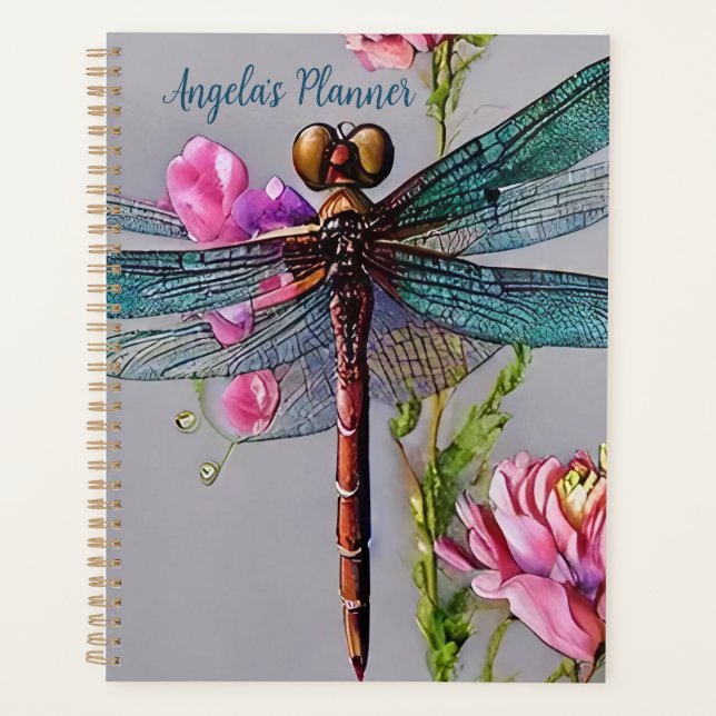 Watercolor Blue Wing Dragonfly Personalize Planner (Front)