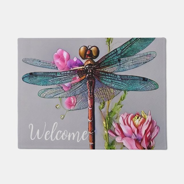 Watercolor Blue Wing Personalize  Notebook Doormat (Front)