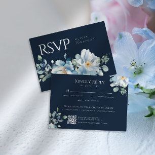 Watercolor Blue Winter Floral Wedding RSVP Card