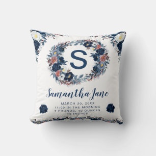 Watercolor Blue Winter Flowers Wreath Baby Throw Pillow
