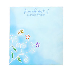 Watercolor Blue with Whimsical Flowers Notepad