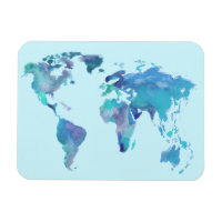 Watercolor Blue World Map