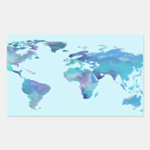 Watercolor Blue World Map Sticker