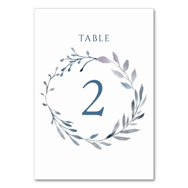 watercolor blue wreath Table Number 2 (Front)