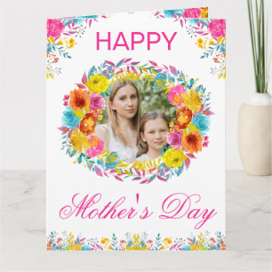 Watercolor Blue, Yellow & Pink Summer Flowers  Card