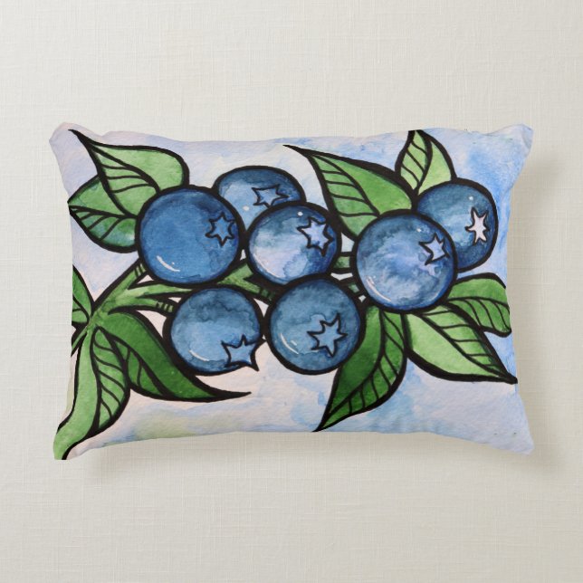 Watercolor Blueberries Accent Pillow (Front)