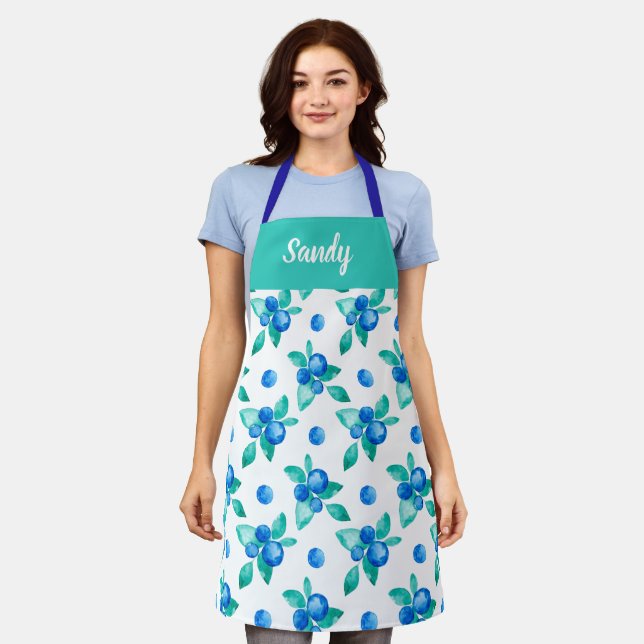 Watercolor Blueberries All-Over Print Apron (Worn)