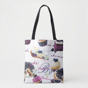 Watercolor Blueberries and Sweets Monogram Tote Bag