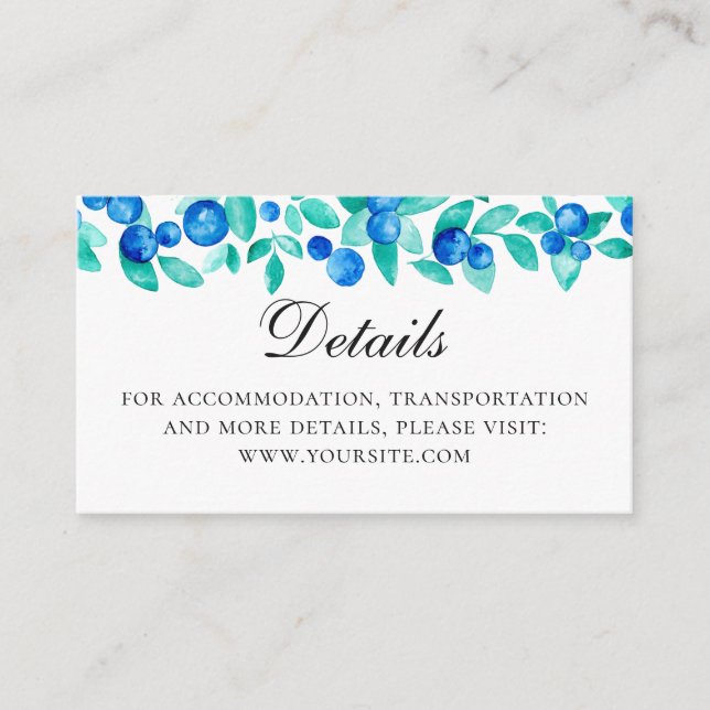 Watercolor blueberries. Blue mint wedding details Enclosure Card (Front)