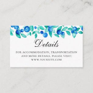 Watercolor blueberries. Blue mint wedding details Enclosure Card
