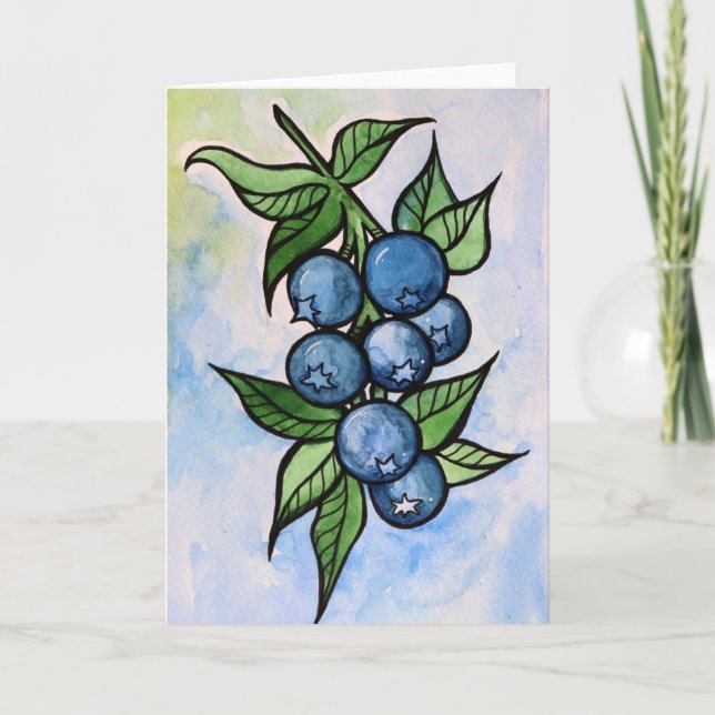 Watercolor Blueberries Card (Front)