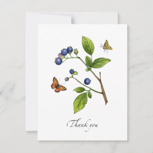 Watercolor Blueberries flat Thank You Card