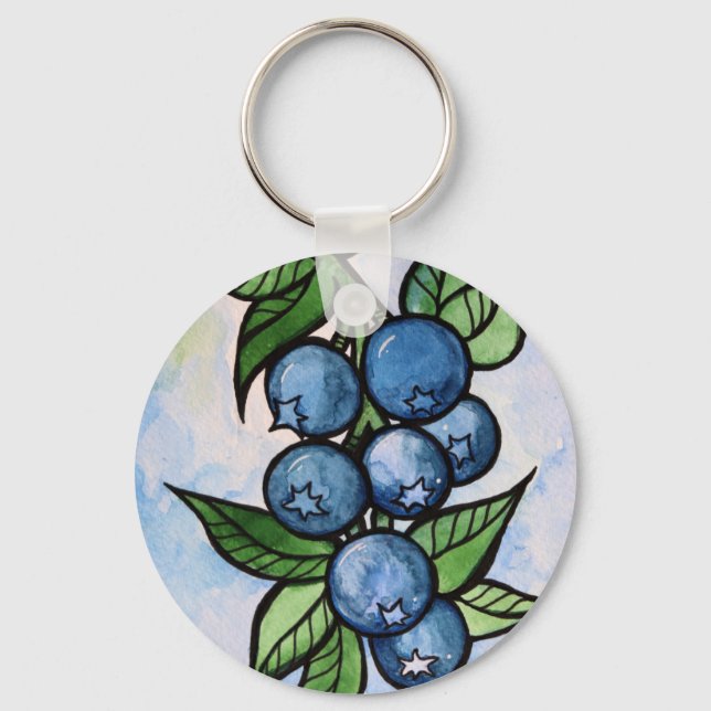 Watercolor Blueberries  Keychain (Front)