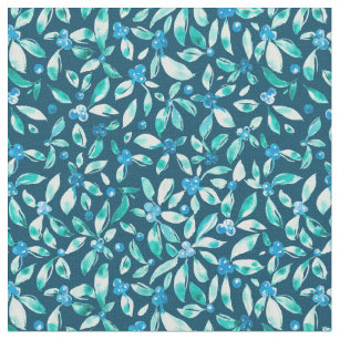 Watercolor blueberries on teal background fabric
