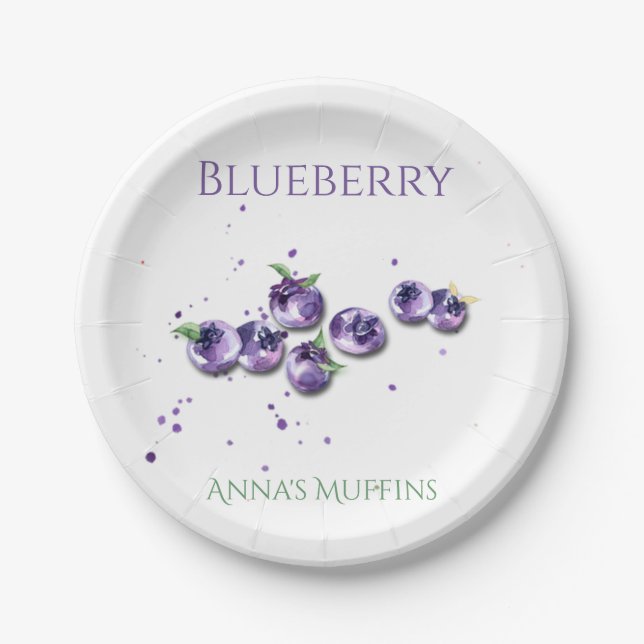 Watercolor Blueberries Paper Plate (Front)
