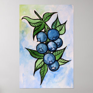Watercolor Blueberries Poster