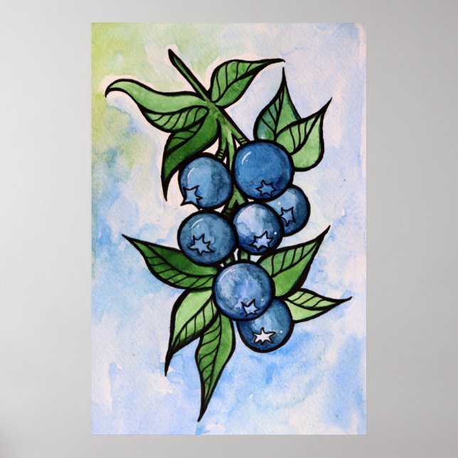 Watercolor Blueberries Poster (Front)