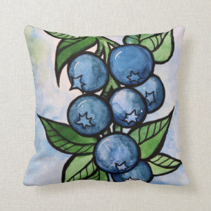 Watercolor Blueberries Throw Pillow