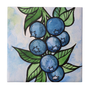 Watercolor Blueberries Tile