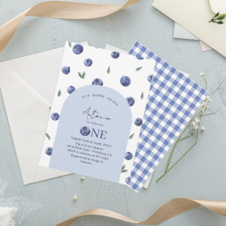 Watercolor Blueberry 1st Birthday Party Invitation