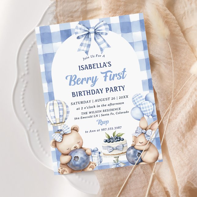 Watercolor Blueberry 1st Birthday Party Invitation (Creator Uploaded)
