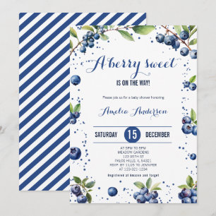 Watercolor Blueberry a Sweet Berry Boy Baby Shower Invitation