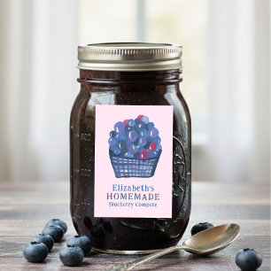 Watercolor Blueberry Basket Custom Homemade Jam Food Label