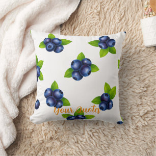 Watercolor Blueberry Botanical Pattern Throw Pillow