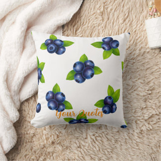 Watercolor Blueberry Botanical Pattern Throw Pillow