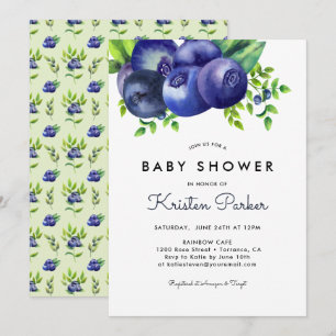 Watercolor Blueberry Boy Baby Shower Invitation