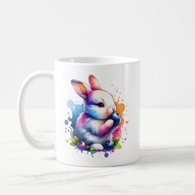 Watercolor Blueberry Bunny Coffee Mug (Left)