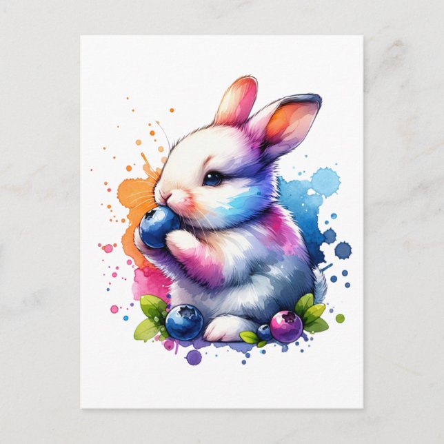 Watercolor Blueberry Bunny Postcard (Front)