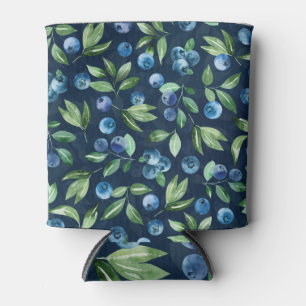 Watercolor Blueberry Dark Background Pattern Can Cooler