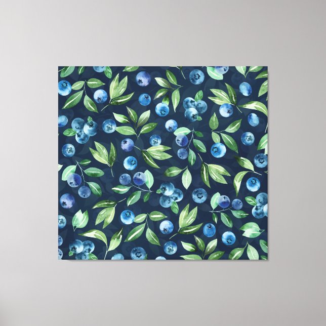 Watercolor Blueberry Dark Background Pattern Canvas Print (Front)