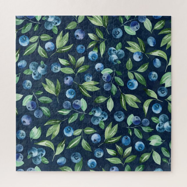 Watercolor Blueberry Dark Background Pattern Jigsaw Puzzle (Vertical)