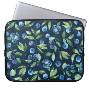 Watercolor Blueberry Dark Background Pattern Laptop Sleeve