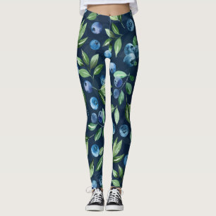 Watercolor Blueberry Dark Background Pattern Leggings